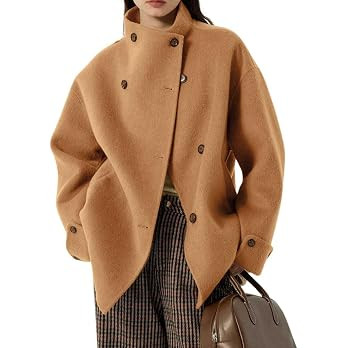chouyatou Womens Winter Stand Collar Wool Trench Coat Single Breasted Blazer Jacket Coat Loose Ou... | Amazon (US)