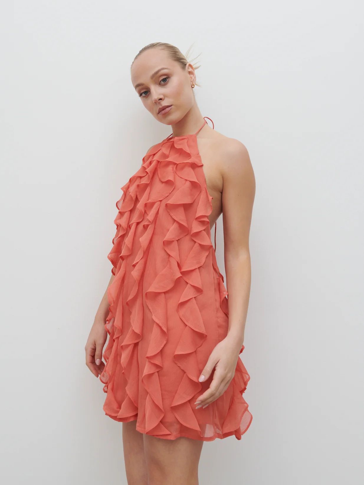 Kelsey Ruffle Mini Dress - Pink Clay | Pretty Lavish (UK)