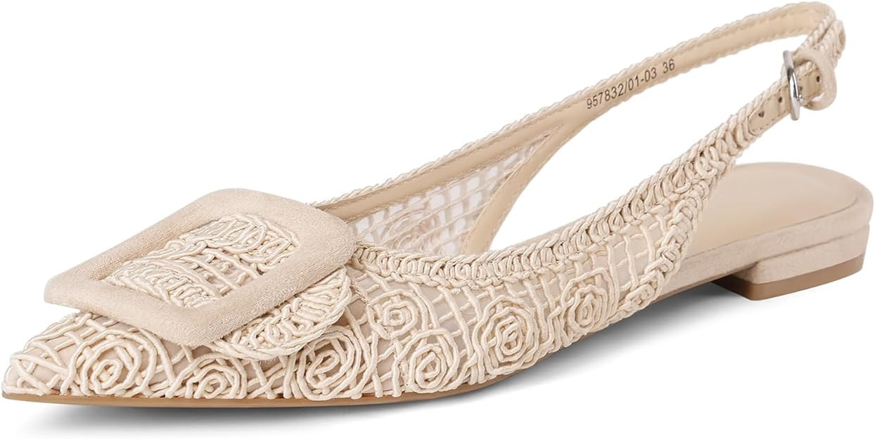 USIMAD Woven Pattern Slingback Flats for Women Pointed Toe Square Buckle Comfortable Work Dress S... | Amazon (US)