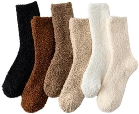 6 Pairs Fuzzy Socks For Women Soft Home Slipper Socks Fluffy Sleeping Socks don't Shed Lint | Amazon (US)