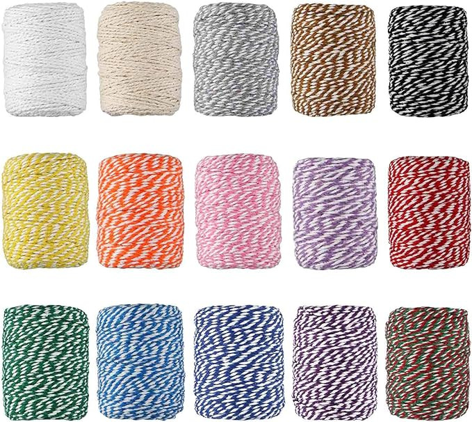 HULISEN Colorful Bakers Twine, 15 Rolls 2mm 3 Strands Cotton String for Cooking, Artworks, DIY Cr... | Amazon (US)