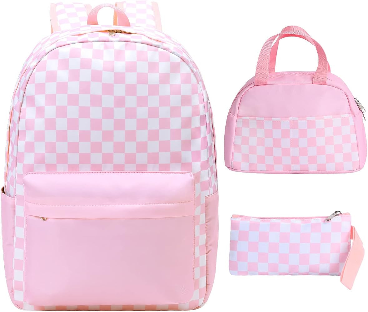 Checkered Backpack School Backpack Boys Girls Backpacks for Kids Large Capacity Waterproof Lightw... | Amazon (US)