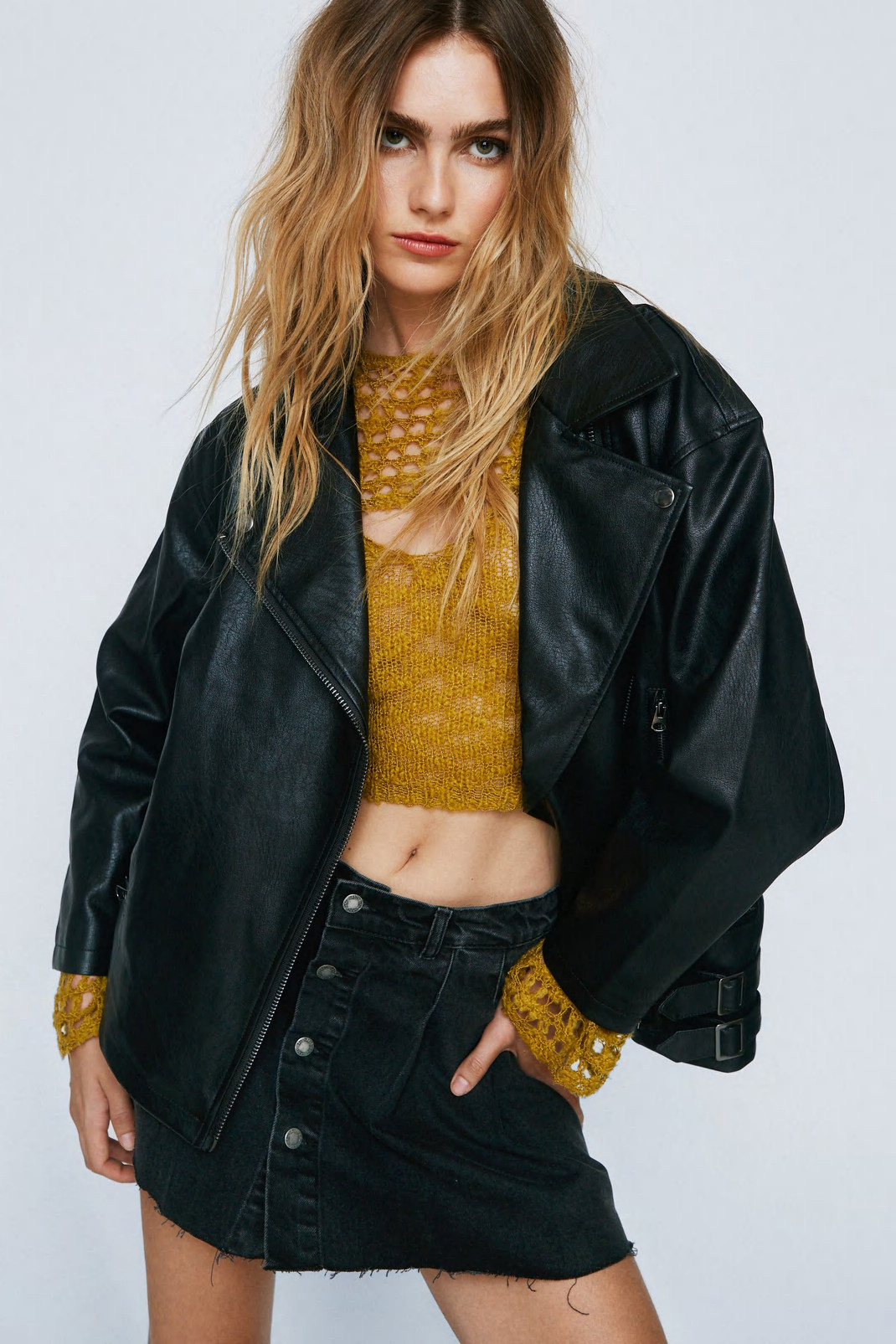 Faux Leather Oversized Biker Jacket | Nasty Gal (US)