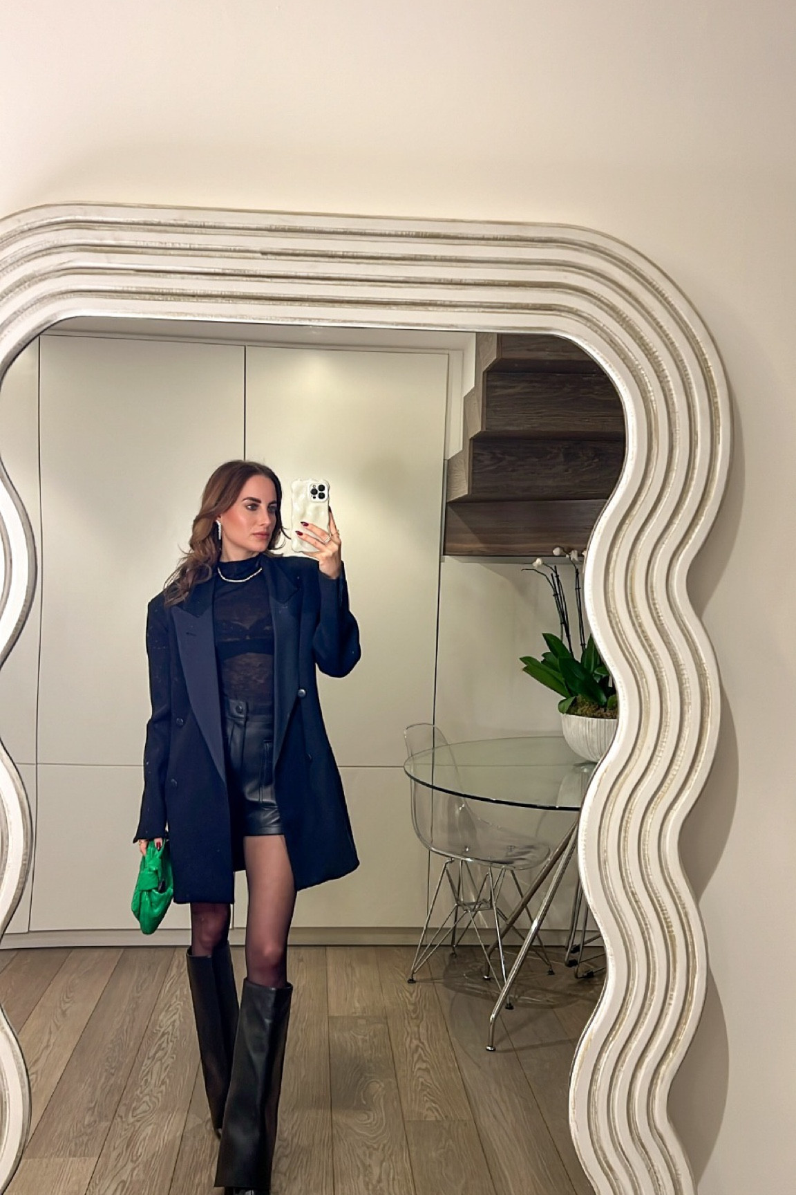 Knee high boots, black longline blazer, ootd