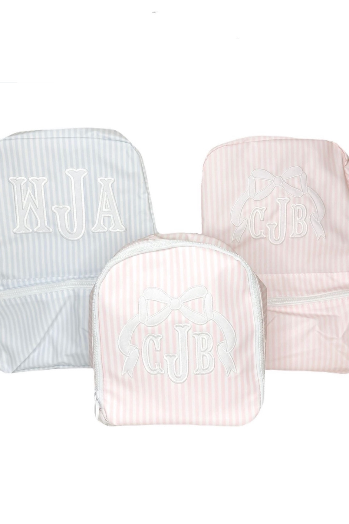 Back to School Backpacks! Use code BROKEBROOKE for free shipping! 

SO excited about how Charleston and William’s backpacks turned out for Back to School this year! The stripes and appliqué details are precious! 

We used the Fishtail font in white! 

#backpacks #monograms #monogrammedbackpacks #backtoschool 