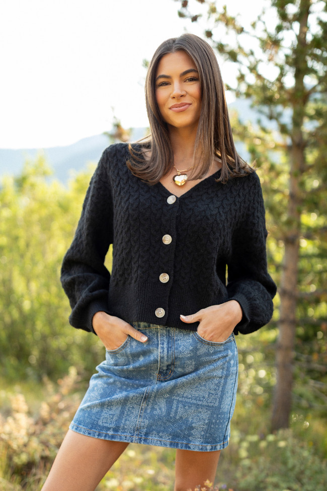 Heather Black V-Neck Cardigan | Pink Lily