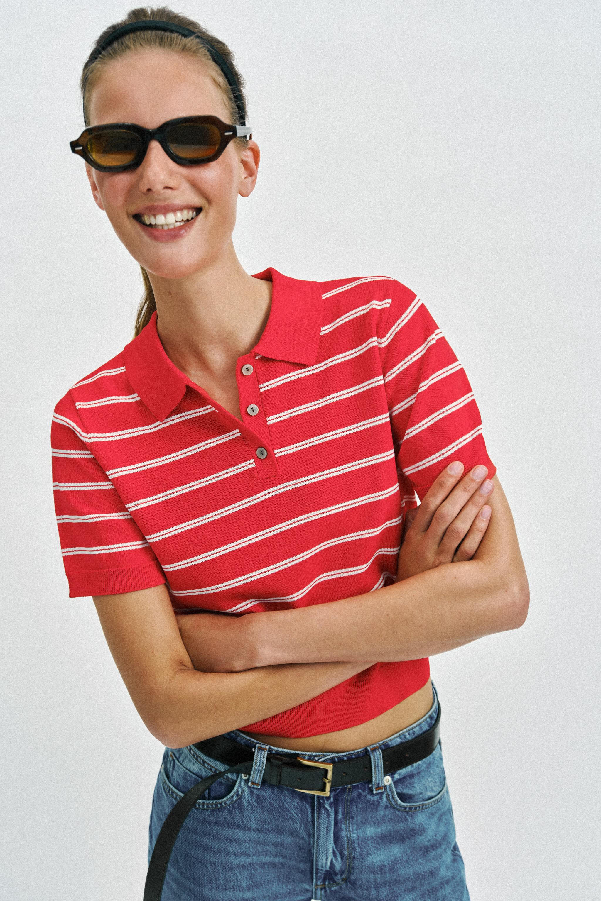 STRIPED SHORT SLEEVE KNIT POLO SHIRT | Zara UK