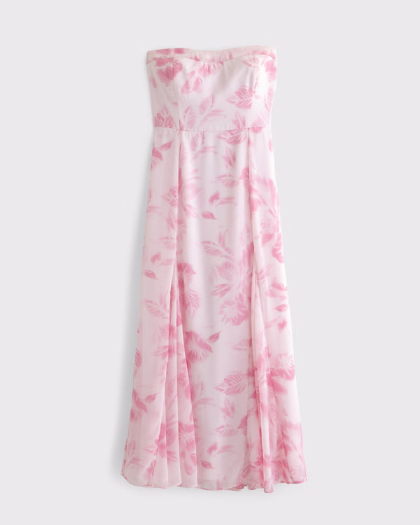 The A&F Camille Strapless Godet Midi Dress | Abercrombie & Fitch (US)