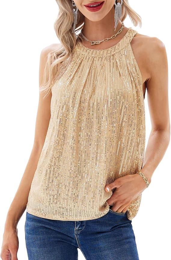 GRACE KARIN Sequin Halter Tops for Women Sleeveless Dressy Sparkle Tank Camisole Tops Party Club ... | Amazon (US)