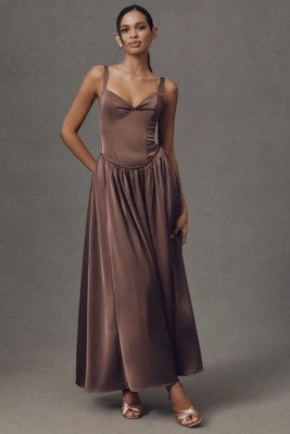 BHLDN Seraphina Sweetheart Corset Stretch Satin Maxi Dress | Anthropologie (US)