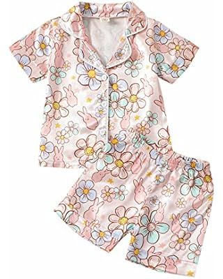 Toddler Baby Kids Satin Pajamas Set, Long Sleeve Button-Down Sleepwear PJs for Girls | Amazon (US)