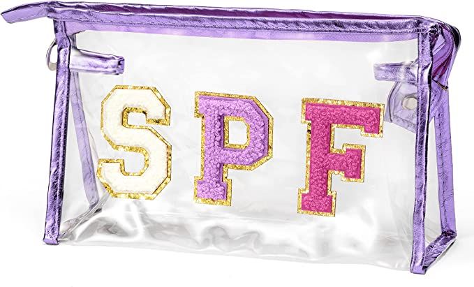 Preppy Patch SPF Cosmetic Bag SPF Varsity Letter Purple Toiletry Bag Summer Beach Pool Aesthetic... | Amazon (US)