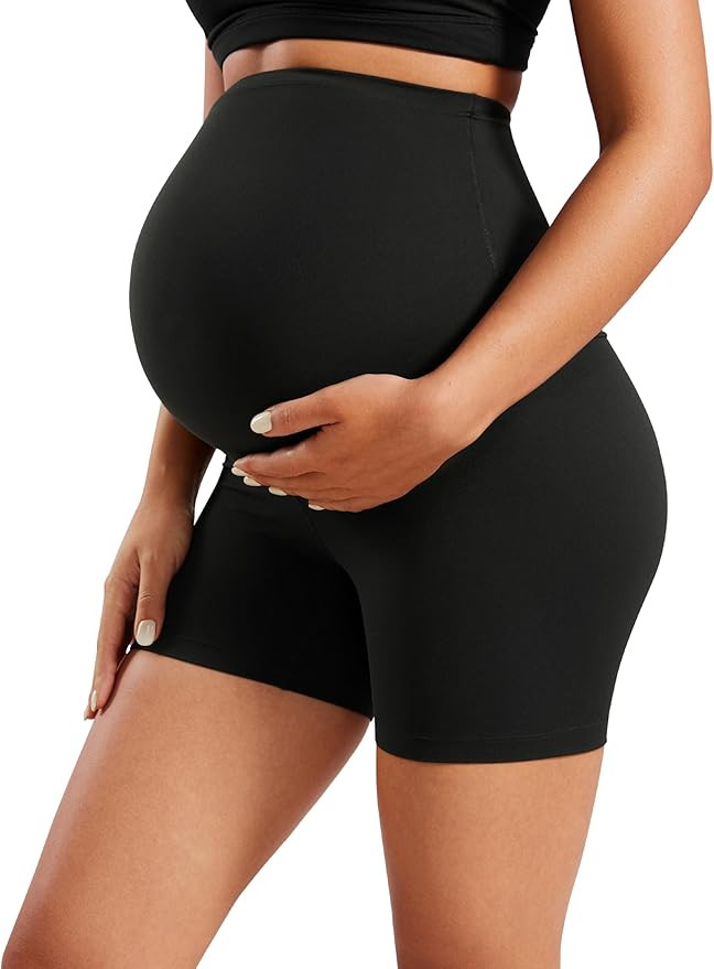 CRZ YOGA Womens Butterluxe Maternity Biker Shorts Over The Belly 4" - Pregnancy Yoga Workout Acti... | Amazon (US)