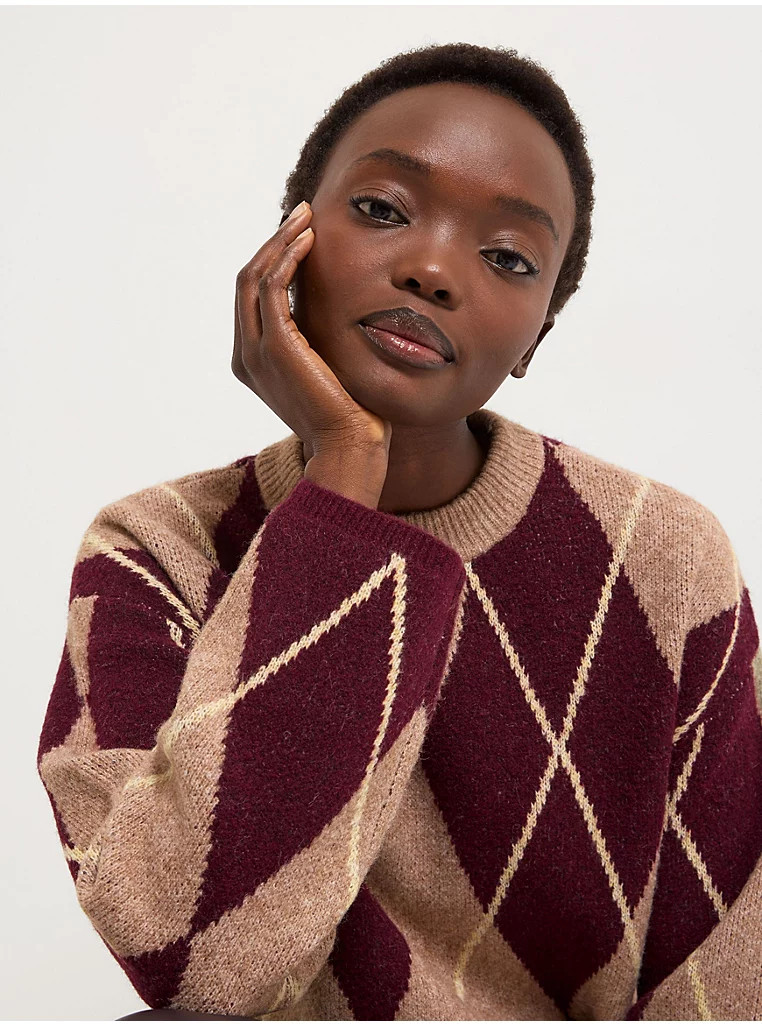 Burgundy Argyle Pattern Soft Knitted Jumper | George at ASDA