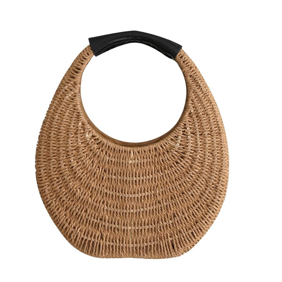 JOLLQUE Straw Bag for Women,Summer Hand Woven Small Hobo Handbag Purse,Solid Round Top-Handle Clu... | Amazon (US)