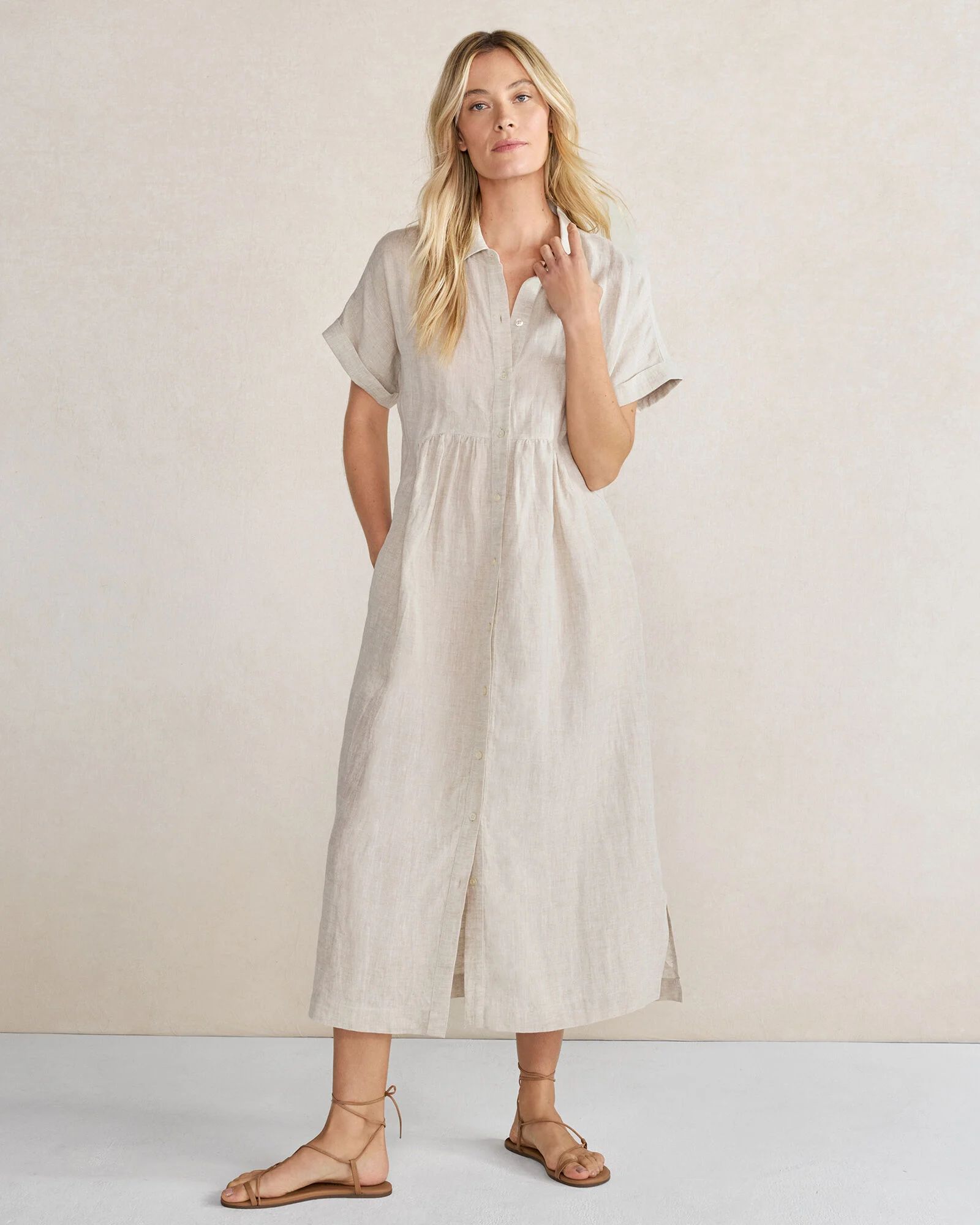 Linen Button-Front Dress | Talbots