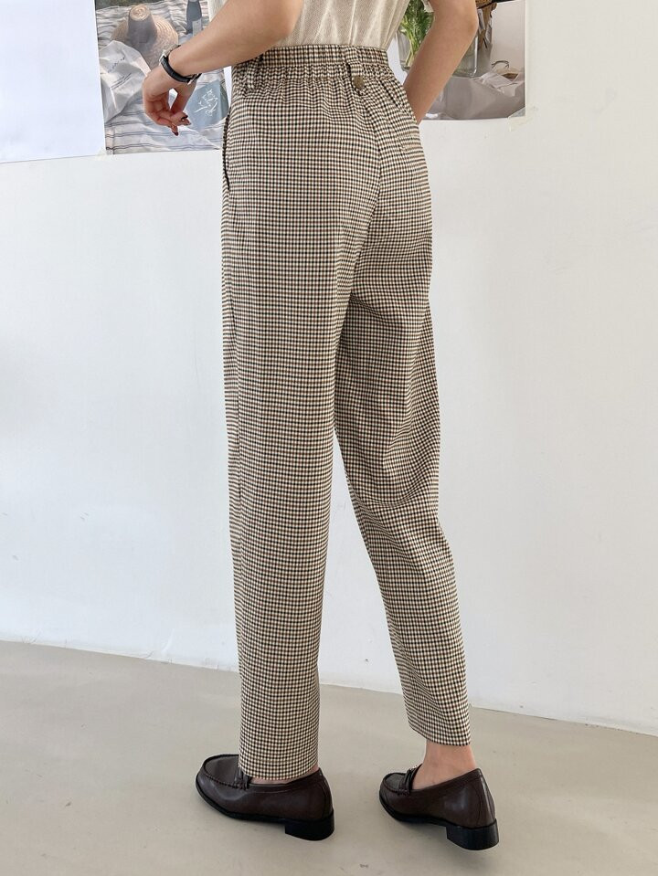 DAZY Plaid Print Plicated Detail Slant Pocket Pants | SHEIN