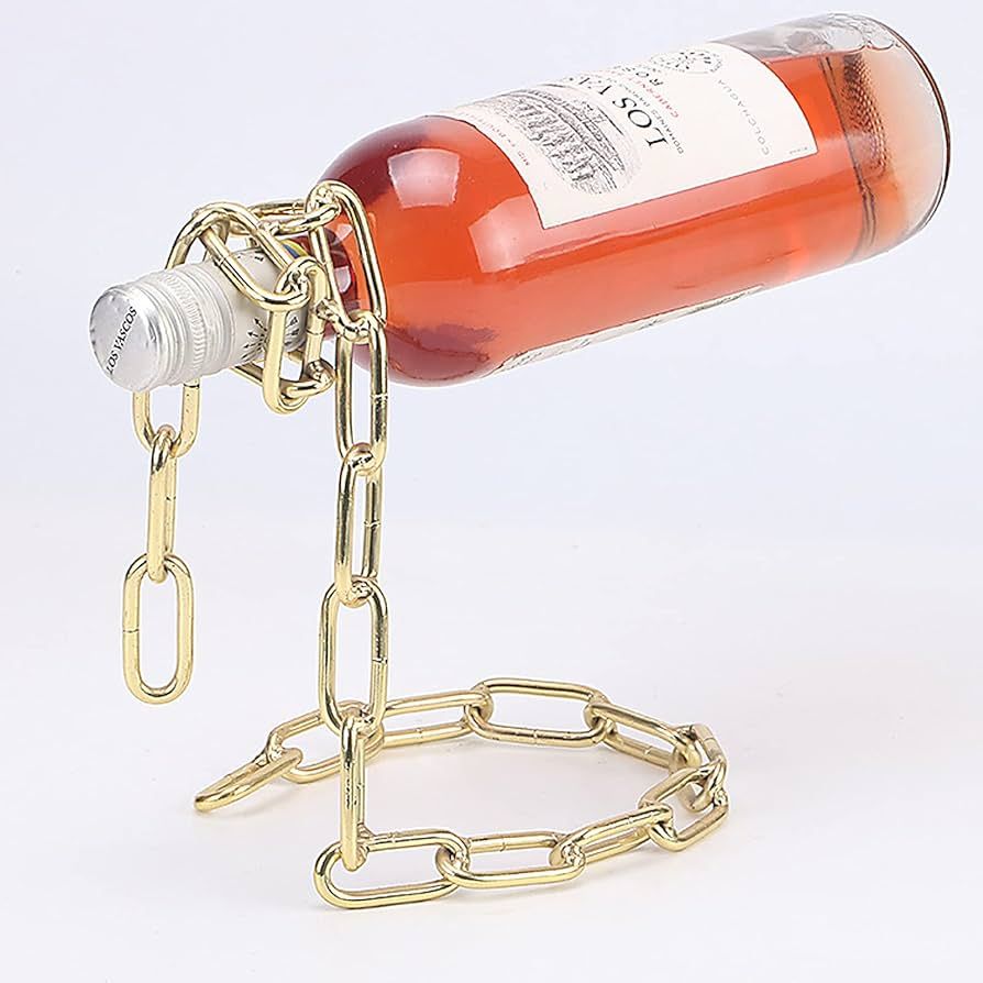 TBWHL Novelty Magic Wine Bottle Holder Floating Steel Link Chain Wine Bottle Rack/Holder - Holds ... | Amazon (US)