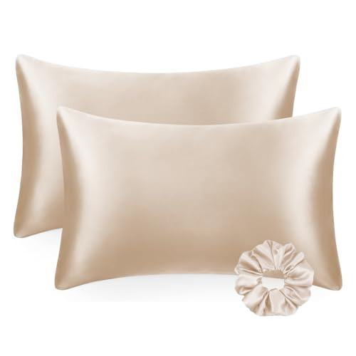 AINA Luxury Silk Satin Pillowcase for Hair and Skin, Cooling Satin Pillow Case 20x30 Inch | Super Soft Satin Body Pillow Cover with Envelope Closure, Silk Pillow Cases Queen | 2pcs + 1 Hair Band | Amazon (US)