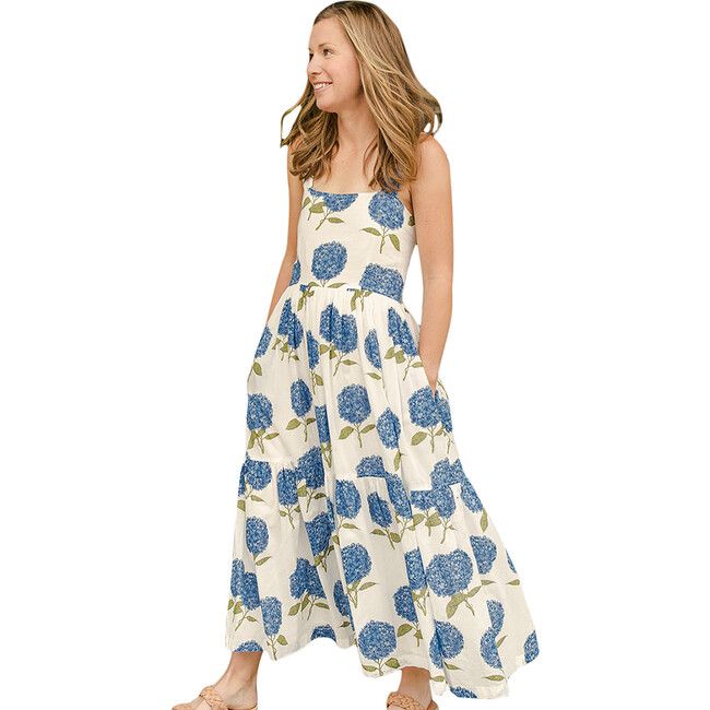 Pink Chicken | Women's Sierra Dress, Blue Hydrangeas (Prints, Size Large) | Maisonette | Maisonette