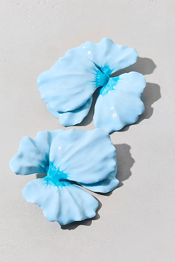 Bloom Floral Enameled Statement Earrings in Blue, Women's at Urban Outfitters | Urban Outfitters (US and RoW)