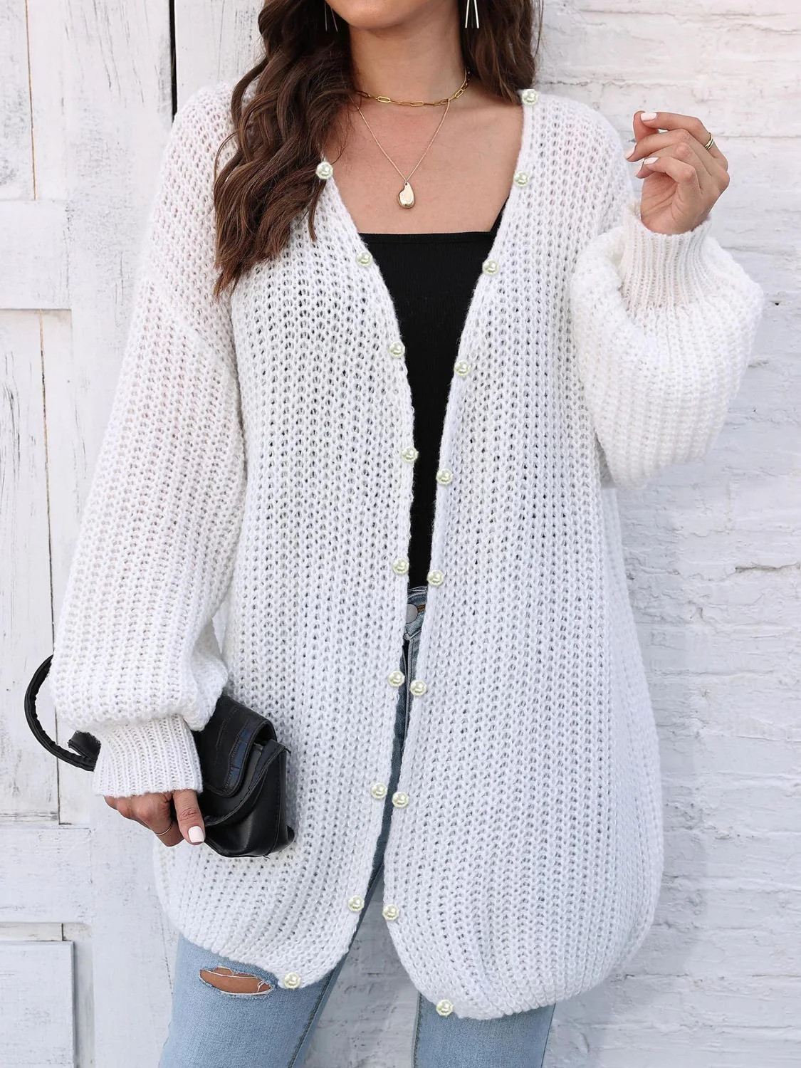 Open Front Long Sleeve Cardigan White | Casual Chic Boutique