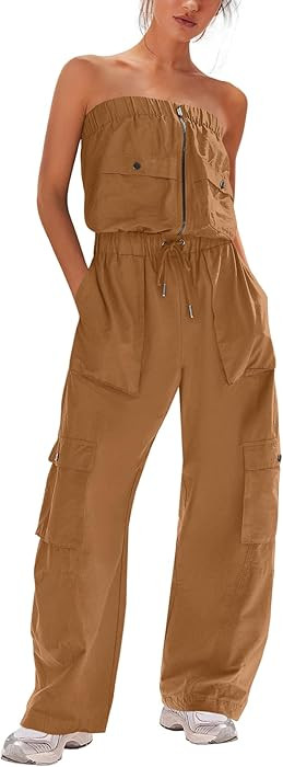 LAMISSCHE Womens Strapless Jumpsuits Cargo Pants Jumpsuits Off The Shoulder Tube Rompers One Piec... | Amazon (US)