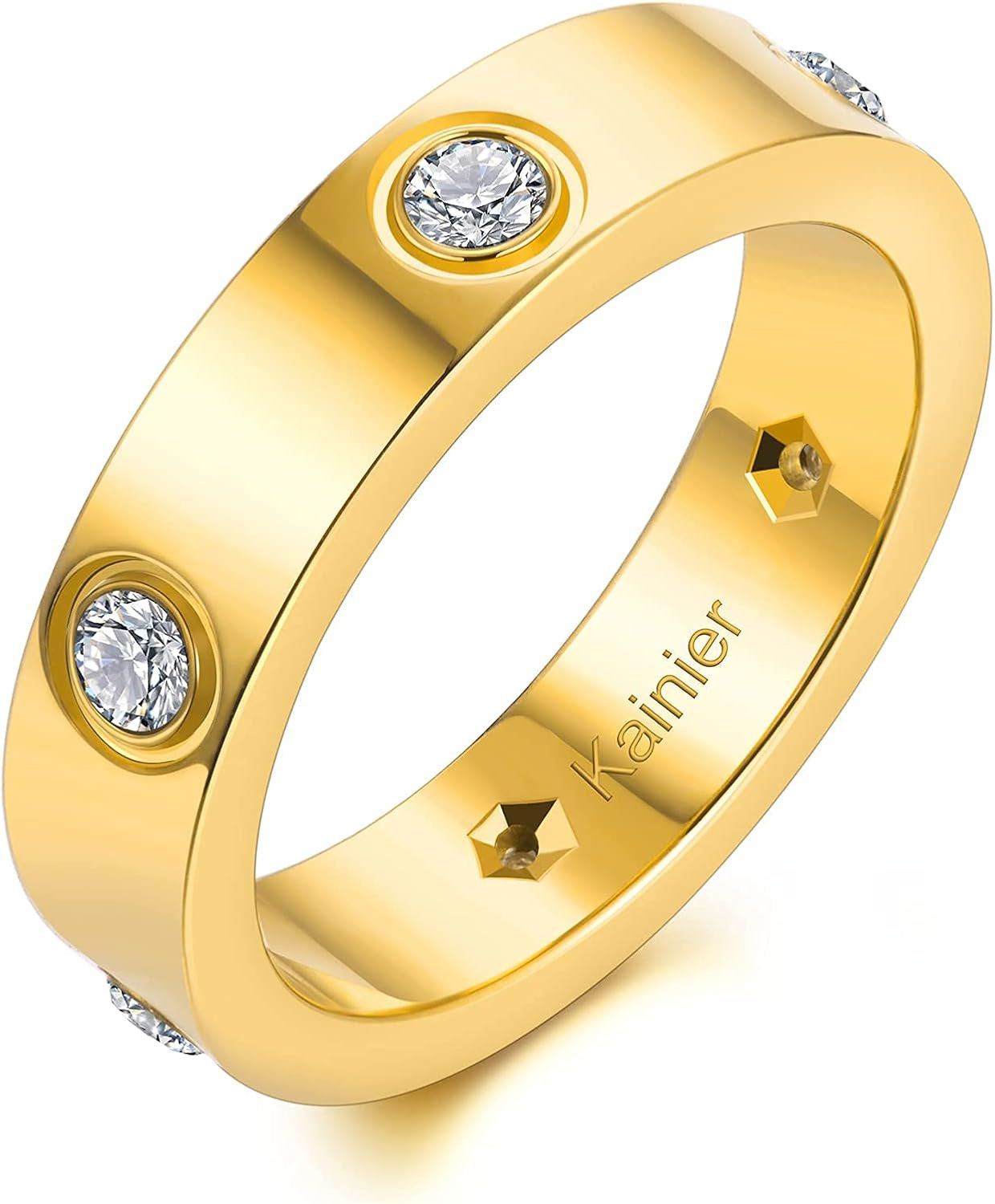 Kainier 5mm Wedding Bands 14K Gold Filled Rings Cubic Zirconia Stones Stackable Promise Rings for... | Amazon (US)