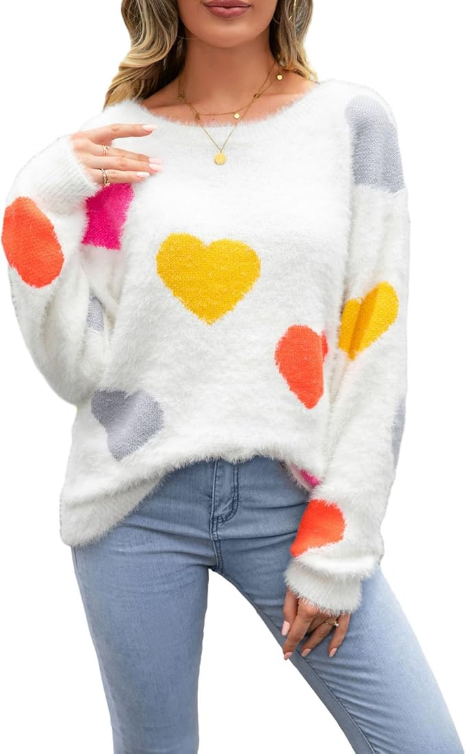 Amazon.com: Miqil Women Cute Heart Sequin Sweatshirt Y2K Loose Fit Bow Print Crew Neck Long Sleev... | Amazon (US)