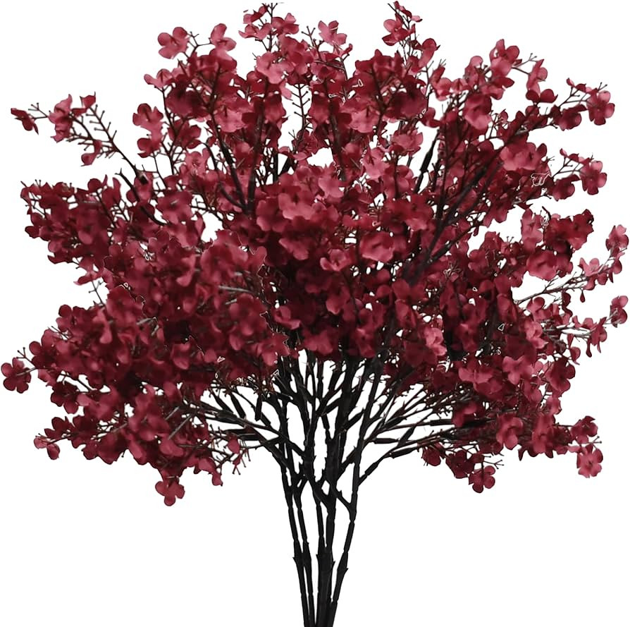Mandy's Burgundy Artificial Baby’s Breath European Flowers 6 Bundles Silk Gypsophila with Benda... | Amazon (US)
