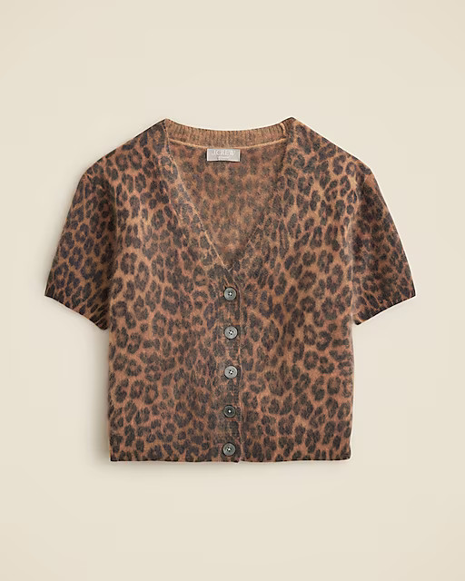 Brushed cashmere short-sleeve cardigan in leopard print | J. Crew US