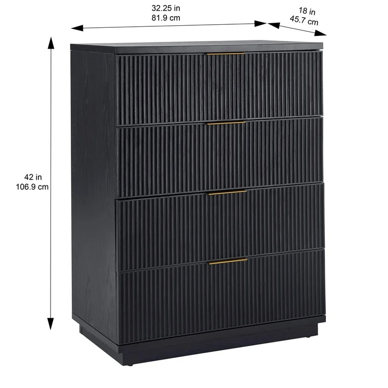 Better Homes & Gardens Lillian Fluted 4-Drawer Dresser, Rich Black Finish | Walmart (US)