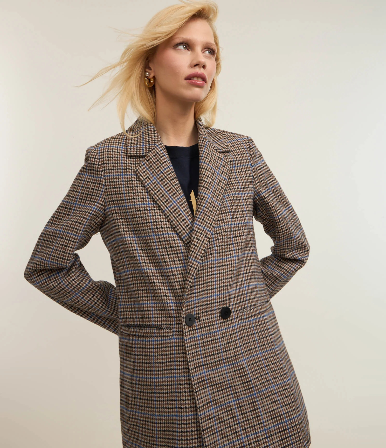 Blazer Longo Alfaiatado Polivelour Xadrez com Bolsos Marrom - Lojas Renner | Renner (BR)