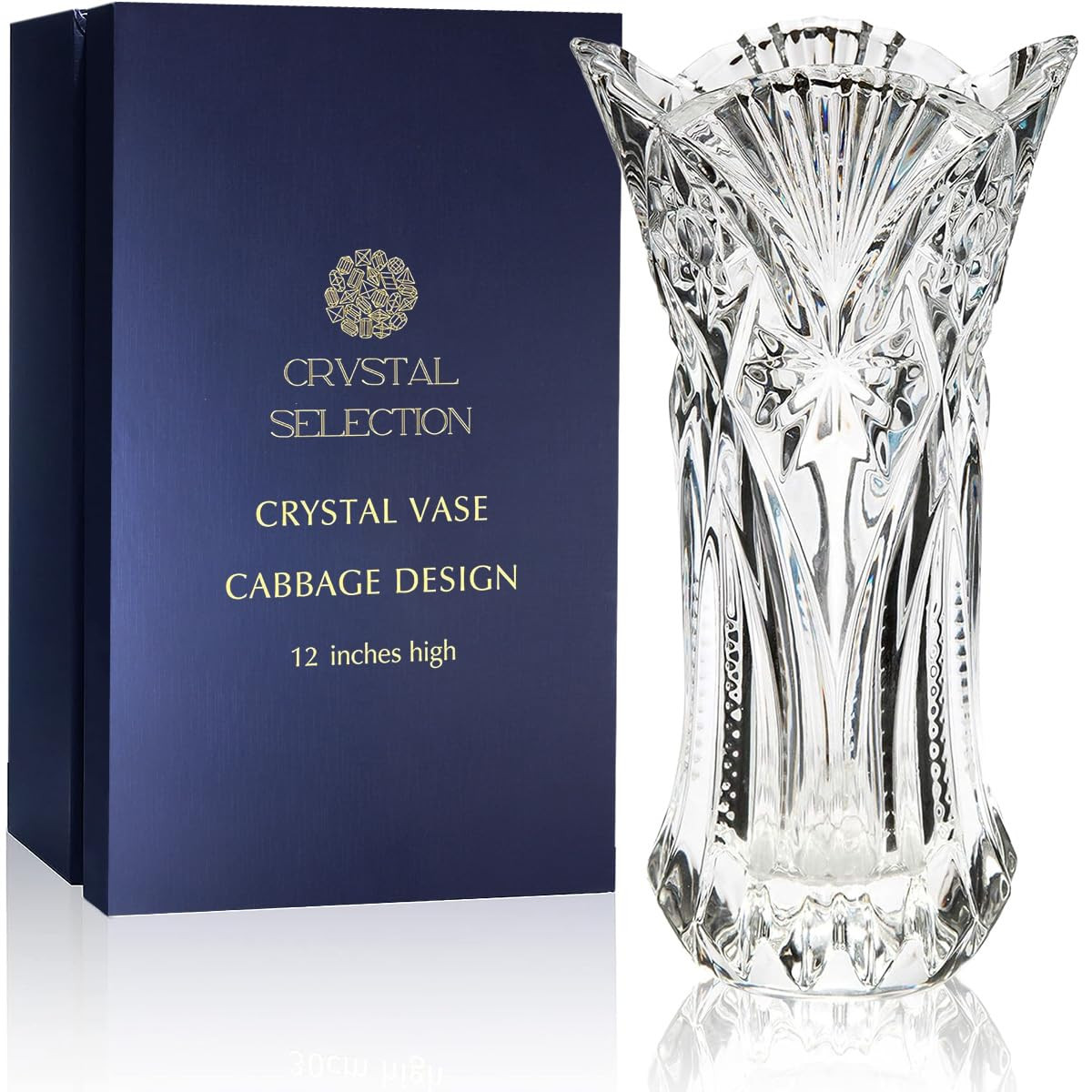 CS Crystal Vase 12-inch high, Cabbage Design, for Flowers & Decor. Lovely Nice Shiny Piece. Perfe... | Amazon (US)