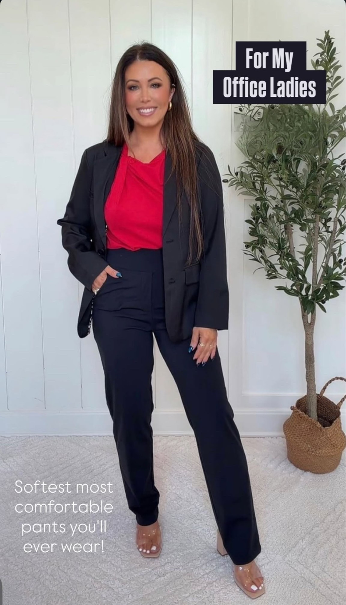 Calling all my office ladies 📣🖤 If you need work pants that are soft, flattering, and actually comfortable enough to wear all day… RUN 🙌 Paired with a blazer for the easiest polished look ✨

For reference I’m 5’4” 141lbs and in a small in everything 

 #LTKFashion #OfficeLook #BusinessCasualStyle #WorkwearInspo #OfficeOutfit #ComfyStyle #ProfessionalStyle #LTKCreator #EverydayFashion #StyleInspo

#LTKgrwm #LTKmomlife #LTKdayinmylife