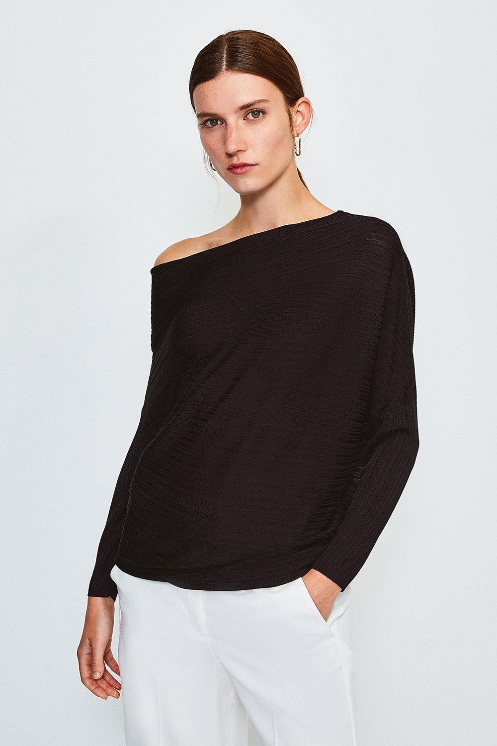 Knitted Rib Drape Shoulder Top | Karen Millen UK & IE
