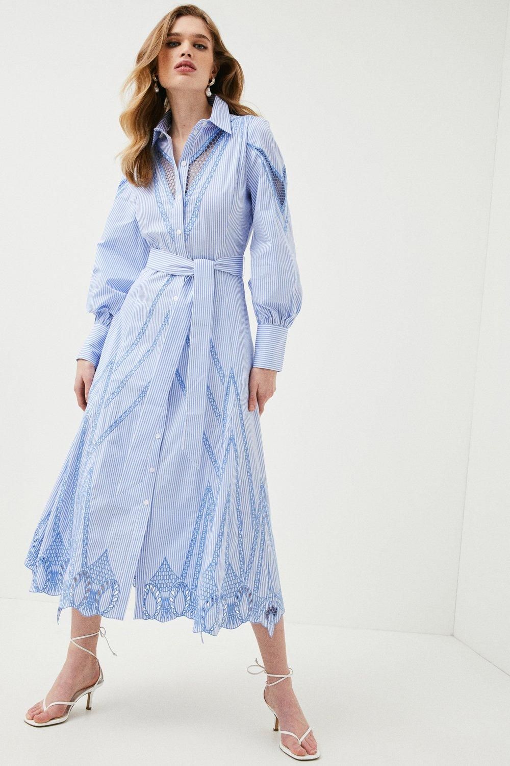 Cutwork Poplin Embroidered Woven Maxi Shirt Dress | Karen Millen UK & IE