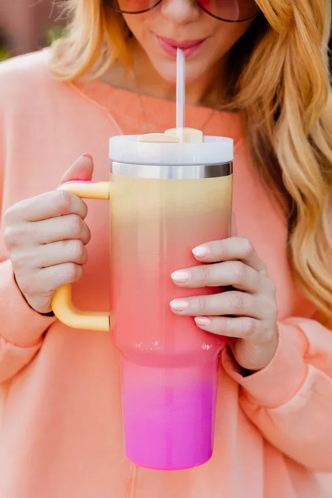 Sippin' Pretty Pink and Orange Checkered 40 oz Drink Tumbler With Lid And  Straw