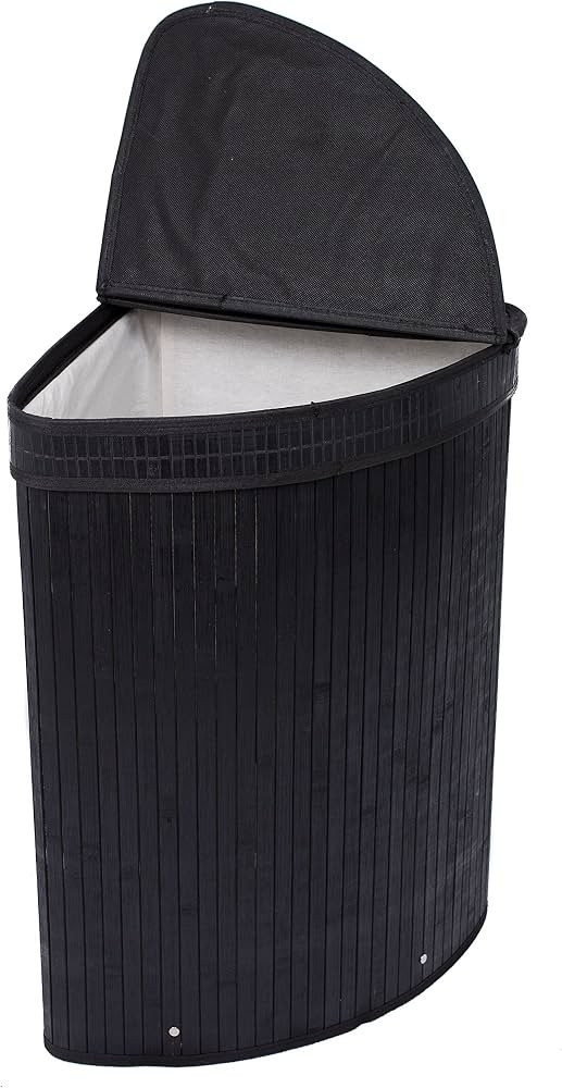 BirdRock Home Corner Laundry Hamper with Lid and Cloth Liner - Bamboo - Black - Easily Transport ... | Amazon (US)