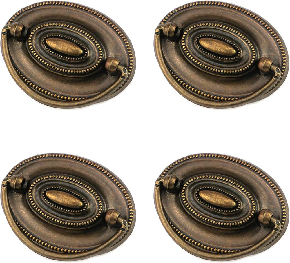 Quluxe 4 Pcs Furniture Dresser Pull, Antique Brass Bail Drawer Pull Oval Drop Swing Handles Cabin... | Amazon (US)