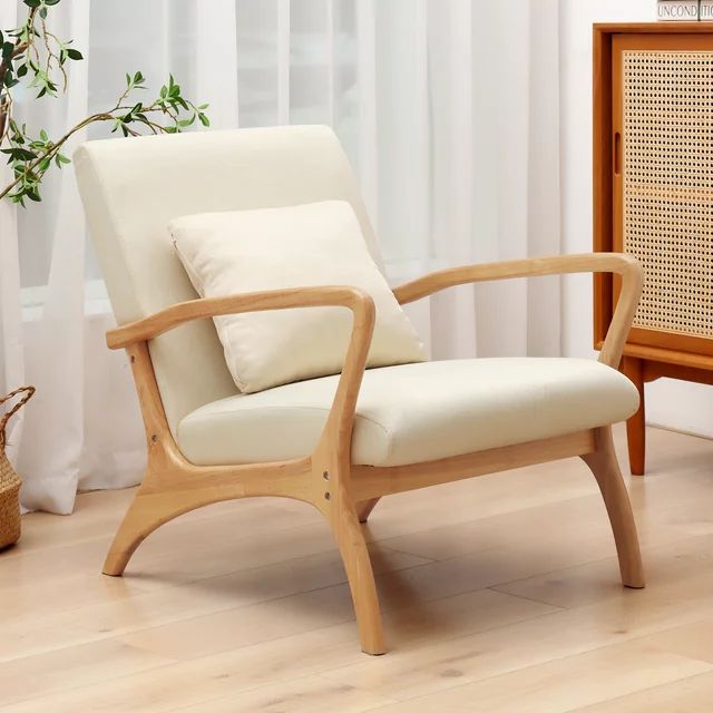 July's Song Mid-Century Modern Accent Chair,Living Room Linen Read Arm Chairs with Cushion,Wood F... | Walmart (US)