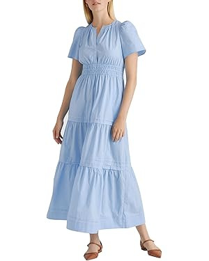 Womens Short Sleeve V Neck Elastic Waist Fall Maxi Dress Loose Fit Flowy Swing Tiered Beach Vacat... | Amazon (US)