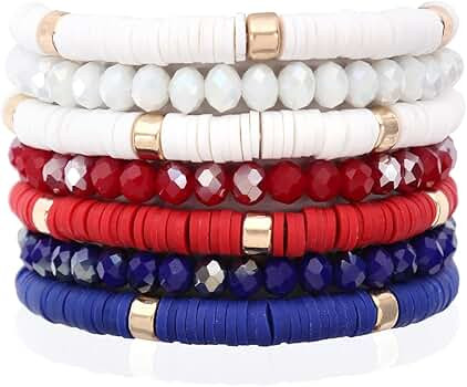 Bohemian Multi-Layer Beaded Stacking Statement Bracelets - Versatile Strand Stretch Sparkly Crystal  | Amazon (US)