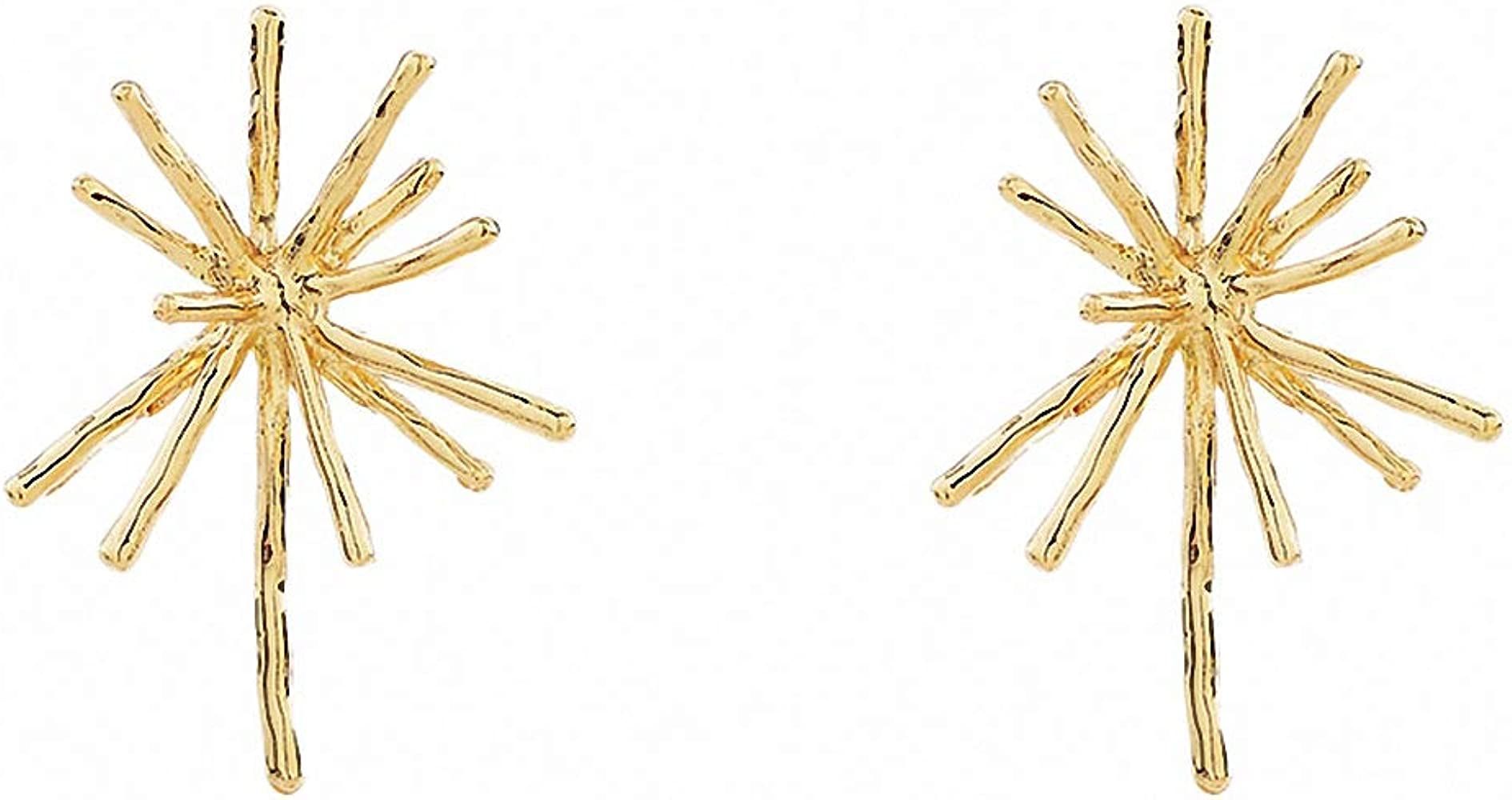 Gold Metal Firework Stud Earrings Women Big Earrings Studs Statement Chandelier Earrings | Amazon (US)