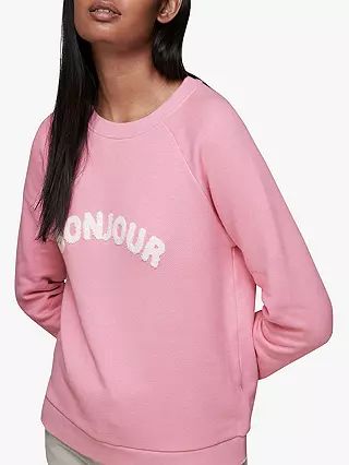 Whistles Bonjour Print Sweatshirt, Pink | John Lewis (UK)