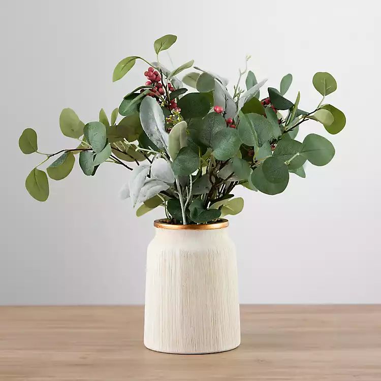 Eucalyptus Berry Bouquet in Gold Rim Vase | Kirkland's Home