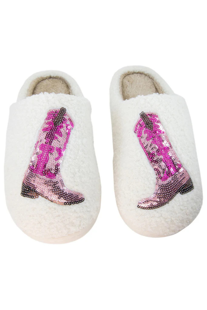 Pink Sequin Kicking Boots Slippers | Katydid.com