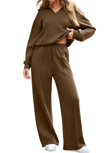 Aleumdr Womens 2 Piece Outfits Fall Lounge Set Sweatsuit Long Sleeve Tops Wide Leg Pants with Poc... | Amazon (US)
