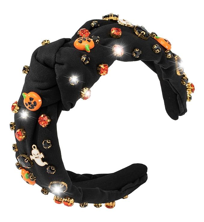 Halloween Rhinestone Knotted Jeweled Headband for Women Halloween Pumpkin Ghost Embellished Mixed... | Amazon (US)
