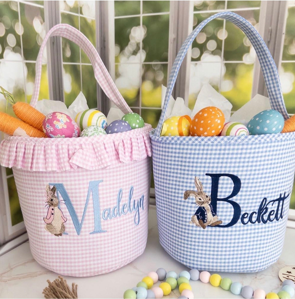 How cute are these Easter baskets from Amazon! Amazon Easter, Amazon Easter baskets, monogrammed Easter baskets, gingham Easter baskets, preppy Easter baskets, preppy Easter, southern style. Glassalwaysfull 

#LTKKids #LTKBaby #LTKSeasonal